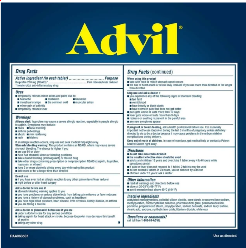 Advil Ibuprofen Pain Reliever 200mg Tablets, 360 ct.
